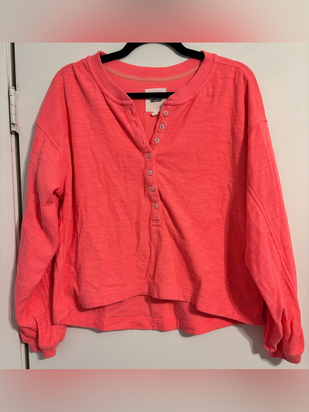 aerie Coral Henley Pullover Sweatshirt